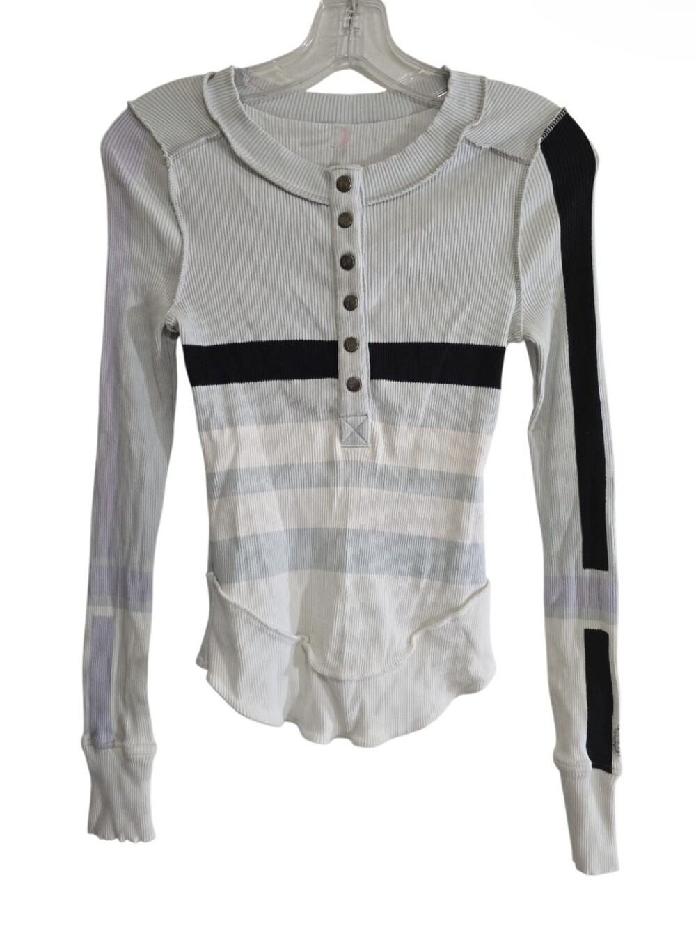 Free People Movement Rally Colorblock Layer Pullover Top Small Ribbed Henley - Picture 2 of 7